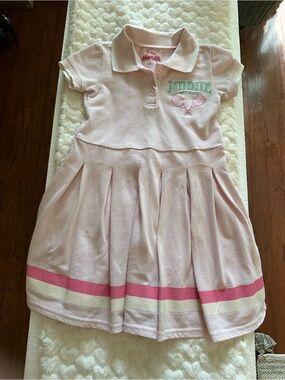 Disney Pink Polo Dress with Striped Hem and Minnie Tennis Embroidery
